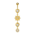 Dettaglio del piercing all'ombelico dorato con zircone a cuore, occhio e perla - Stile Cuore Malocchio Perla (3403) / Oro