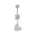 Vista de detalle de piercing de ombligo de corazón con circonitas micropavé - 3317 / Color acero