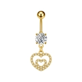 Close-up of heart dangle belly button ring with gold plating and sparkling cubic zirconia - Gold (3327)