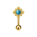 Gouden navelpiercing met zeshoekige bloemkroon van turquoise en een gepolijste kogel - Turkoois Bloemcluster Stijl (3463) / Goud
