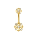 Macro detail of gold belly ring with intricate floral design and white zircon stones - Mandala Petal Style (3310) / Gold