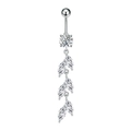 Dettaglio di un piercing all'ombelico in acciaio con pendente in zircone a forma di vite - Stile Nappina Foglia (3404) / Argento