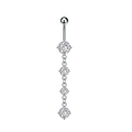 Detail van zilveren navelpiercing met vier verticaal geplaatste zirkonia-stenen - 3301 Zilverkleur