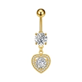 Piercing de ombligo dorado con circonita redonda y colgante de corazón con pavé de cristales - Estilo Corazón Romántico (3470 Dorado)
