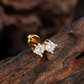 Macro de pendientes minimalistas de acero dorado con dos piedras de circonita transparente - Estilo de Doble Piedra (3348) / Dorado