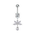 Detalle de piercing para ombligo plateado con colgante de flor de circón y gema de gota - Estilo Flor Gota de Agua Plata (3423)
