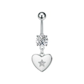 Detalle del piercing de ombligo plateado con circonita y colgante de corazón y estrella - 3318 / Color acero