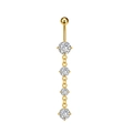Detailopname van gouden navelpiercing met vier verticale ronde zirkoonstenen - 3301 Goudkleur
