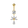 Detalle de piercing de ombligo dorado con flores de circón y colgante en forma de lágrima - Estilo Flor Gota de Agua Oro (3423)