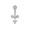 Detail view of silver belly ring featuring honey bee and floral pendants with zircons - Bee Flower Pendant (3311) / Silver