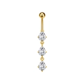Macro-opname van gouden navelring met drie bungelende peervormige zirkonia-kristallen - 3302 Goudkleur