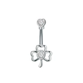 Detailed view of silver heart clover belly ring with cubic zirconia stones - Shamrock Heart Pendant (3312) / Silver