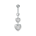 Dettaglio del piercing per l'ombelico in acciaio inossidabile con pendente a cuore - Stile Triplo Cuore (3406) / Argento
