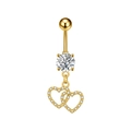 Detailed view of golden belly button ring with interlocking micro-pave zircon hearts - Gold (3330)
