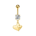 Vista detallada del piercing de ombligo en acero inoxidable dorado con corazones y circón - 3321 / Dorado