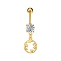 Detailed close-up of golden stainless steel belly ring with zircon and star pendant - Gold (3331)