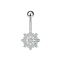 Dettaglio di piercing all'ombelico in argento con ciondolo a fiocco e zircone brillante - Stile Raggiante a Fiocco di Neve Cavo (3468) / Colore acciaio