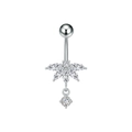 Detalle del piercing para ombligo de acero con flor de circón marquise y colgante de cristal - Estilo Flor de Cinco Pétalos Piedra Única (3417 Color Acero)