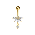 Detalle de piercing de ombligo dorado con corazón de circón marquise y colgante de estrella - Estilo Flor de Cinco Pétalos Piedra Única (3417 Dorado)