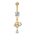 Piercing ombelico dorato con luna, stella, zirconi bianchi e ciondolo a forma di goccia - Stile Stella Luna (3084 Oro)