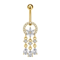 Piercing ombelico dorato con motivo a fiori, zirconi chiari e nappe pendenti - Nappina a Corona (3085 Oro)