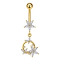 Piercing ombelico dorato con pendente a fiore e zirconi cubici bianchi - Stile Corona (3089 Oro)