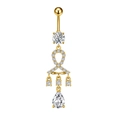 Piercing per ombelico dorato con pendente in zircone a goccia e piccoli cristalli - Stile Nodo a Nastro (3090 Oro)