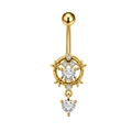 Piercing ombelico dorato con zircone a cuore e dettaglio con design floreale - Cuore in Cerchio (3091 Oro)