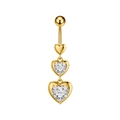 Piercing ombelico dorato con tre cuori pendenti in zircone trasparente dal design verticale - Stile Triplo Cuore (3406) / Oro