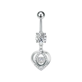 Piercing para ombligo de corazón en acero 316L con incrustaciones de circón brillante - Estilo Corazón Móvil Plata (3425)