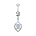 Piercing de ombligo plateado con colgante de gota de opalo azul y piedras circonita - Estilo Gota de Agua Plata Opalo (3426)
