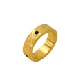 Detail of 18K gold plated ring with black zircon inlays and relief scroll patterns - Size 7 / Ring / Green Zirconia Style (CK1441)