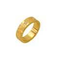 Detail view of gold titanium steel ring with etched patterns and cubic zirconia stones - Size 8 / Ring / White Zirconia Style (CK1441)