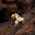 Pendiente minimalista de acero bañado en oro con diseño de racimo de circonitas - Forma de Estrella de Cuatro Pétalos con Piedras (3360) / Dorado