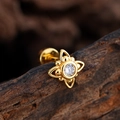Pendiente de flor minimalista en acero chapado en oro con circón redondo brillante - Forma de Estrella de Cruz Hueca (3362) / Dorado