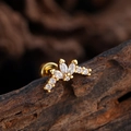 Pendiente de piercing corona dorada con circonitas brillantes para el cartílago - Racimo de Flores en Corona de Tres Marquesas (3363) / Dorado