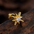 Piercing labret de estrella en acero chapado en oro con circón brillante central - Estilo Copo de Nieve de Rayos de Sol (3356) / Dorado