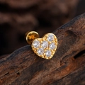 Minimalist gold heart cartilage stud earring with pave-set sparkling zircon stones - Heart Style (3374) / Gold
