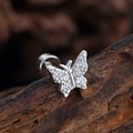 Pendiente de plata con forma de mariposa para cartílago con circón y cierre de rosca - Forma de Alas de Mariposa (3366) / Plateado
