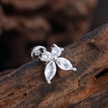 Flower cartilage stud featuring marquise and round cubic zirconia in silver finish - Floral Style (3378) / Silver