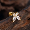 18K gold plated cartilage stud with floral cubic zirconia in a screw back design - Floral Style (3378) / Gold