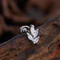 Silver leaf cartilage stud earring with three marquise-cut marquise cubic zirconia stones - Clover Leaf Style (3379) / Silver