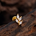 Golden marquise zircon leaf labret stud earring with 4 marquise-cut stones for cartilage - Clover Leaf Style (3379) / Gold