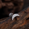 Minimalist moon-shaped silver helix stud earring with micro-inlaid cubic zirconia - Moon Style (3381) / Silver