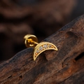 Gold plated moon cartilage stud earring with micro inlaid cubic zirconia stones - Moon Style (3381) / Gold