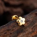 Pendiente de flor chapado en oro con circón y cierre de rosca de seguridad elegante - Forma de Flor de Cinco Pétalos (3373) / Dorado