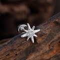 Exquisite silver star ear stud with zircon inlay on a rustic wood background - Octagram Style (3383) / Silver