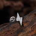 Silver lighting bolt stud earring with pavé cubic zirconia and threaded flat back - Lightning Style (3384) / Silver