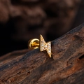 Gold plated lightning bolt ear stud with micro-paved cubic zirconia and ball back - Lightning Style (3384) / Gold