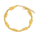 Detailed top view of gold fishbone chain bracelet with adjustable lobster clasp - Fishbone Bracelet / Gold